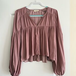 Rosewood V-Neck Peasant Blouse